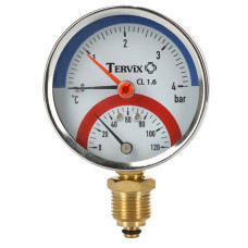 Термоманометр Tervix Pro Line 80/0-4 бар, 0-120 °С, радіальний, з монтажним клапаном 1/2"