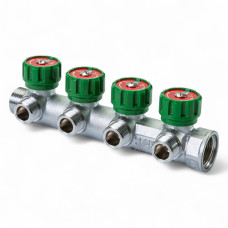 Розподільча гребінка Tervix Pro Line WD 3/4" x 1/2" на 4 контури з регулюючими вентилями, латунь